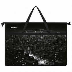 Папка для рисунков и чертежей с ручками BRAUBERG А3, пластик, молния сверху, "Night city", 273410