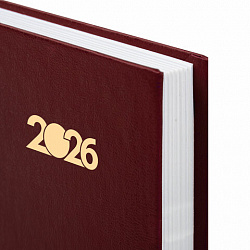 Ежедневник датированный 2026 145х215 мм, А5, STAFF, обложка бумвинил, бордовый, 117306