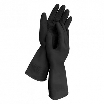 Перчатки МНОГОРАЗОВЫЕ латексные LAIMA, с ХЛОПКОВЫМ ВОЛОКНОМ, черные, размер M (средний), вес 55 г, 700534