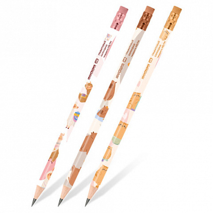 Набор карандашей чернографитных ЮНЛАНДИЯ "ЖИВОТНЫЕ", 12 штук, HB, с ластиком, корпус ассорти, 182035