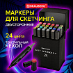 Маркеры для скетчинга двусторонние, НАБОР 24 шт., базовые цвета, в чехле, BRAUBERG, 152295
