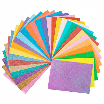 Пористая резина/фоамиран А4, 2 мм, НАБОР, 30 листов, 30 цветов, яркие цвета, блестки, ОСТРОВ СОКРОВИЩ, 665666