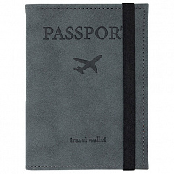 Обложка для паспорта с карманами и резинкой, мягкая экокожа, "PASSPORT", серая, BRAUBERG, 238203
