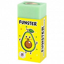 Ластик FUNSTER (ФАНСТЕР) "AVOCADO", 50х21х16 мм, прямоугольный, картонный держатель, экологичный ПВХ, ассорти, 272723