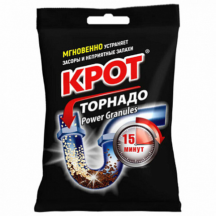 Средство для прочистки канализационных труб в гранулах 90 г, КРОТ "Торнадо", 4000014