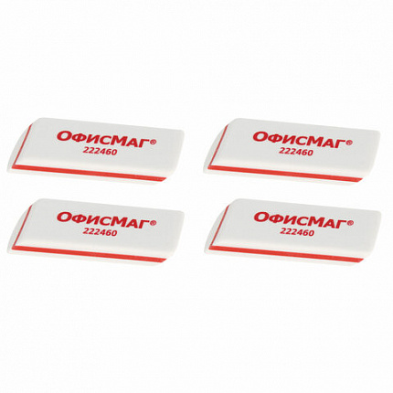 Набор ластиков ОФИСМАГ 4 шт., 57х18х8 мм, белые, прямоугольные, скошенные края, 222460