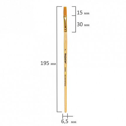 Кисть ПИФАГОР, СИНТЕТИКА, плоская, № 7, деревянная лакированная ручка, с колпачком, пакет с подвесом, 200860