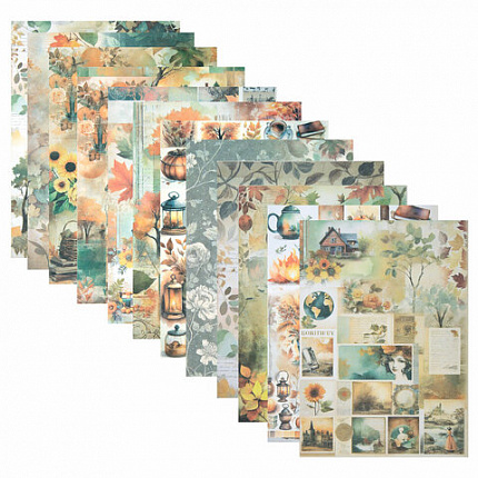 Бумага для скрапбукинга 15х21 см "Осень", двусторонняя, 12 листов, 240 г/м2, ОСТРОВ СОКРОВИЩ, 665446