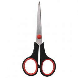 Ножницы STAFF EVERYDAY, 150 мм, бюджет, резиновые вставки, черно-красные, ПВХ чехол, 237497.