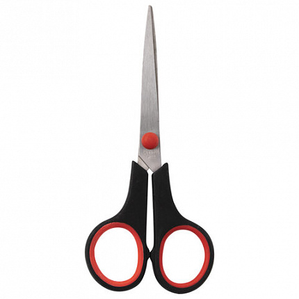 Ножницы STAFF EVERYDAY, 150 мм, бюджет, резиновые вставки, черно-красные, ПВХ чехол, 237497.