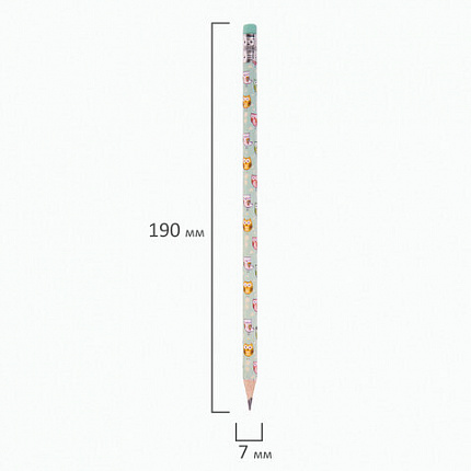 Карандаш чернографитный ЮНЛАНДИЯ "СОВУШКА", 1 шт., HB, с ластиком, корпус ассорти, 181772