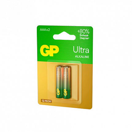 Батарейки КОМПЛЕКТ 2 шт., GP Ultra G-Tech, AAA (LR03, 24А), алкалиновые, мизинчиковые, 24AUA21-2CRSBC2