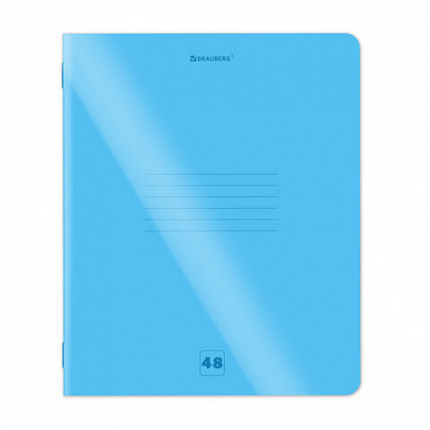 Тетрадь пластиковая обложка (НЕОН) А5 48 листов, скоба, клетка, BRAUBERG "Smart Cover", СИНЯЯ, 405039