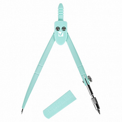 Циркуль BRAUBERG GEOMETRY, 120 мм, пастельно-бирюзовый цвет, защитный колпачок, пластиковый пенал, 210697