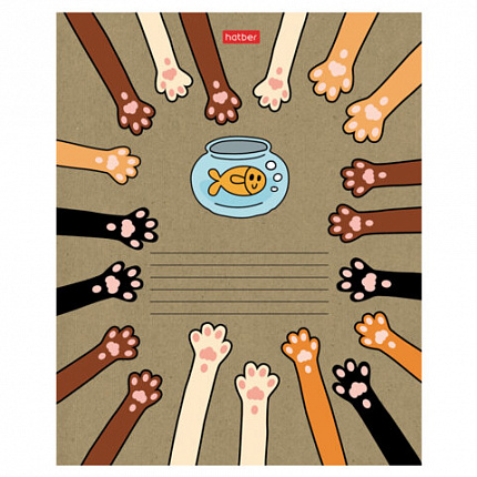 Тетрадь 18 л., HATBER клетка, обложка картон КРАФТ, "На мягких лапках" (микс в спайке), 068447, 18Т5В1