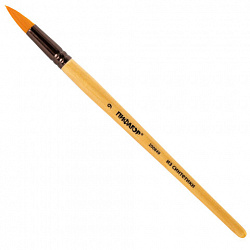 Кисть ПИФАГОР, СИНТЕТИКА, круглая, № 9, деревянная лакированная ручка, с колпачком, пакет с подвесом, 200849