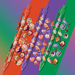 Ручка шариковая автоматическая с принтом FUNSTER (ФАНСТЕР) "TASTY FOOD", корпус soft-touch, СИНЯЯ, узел 0,7 мм, линия письма 0,35 мм, 144403