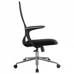 Кресло МЕТТА "SU-C-8-Т" хром, с подлокотниками, ткань-сетка, сиденье мягкое, черное