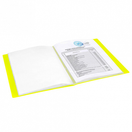Папка 40 вкладышей BRAUBERG "Neon", 25 мм, неоновая желтая, 700 мкм, 227453