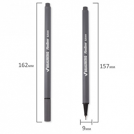 Ручка капиллярная (линер) BRAUBERG "Aero", СЕРАЯ, трехгранная, металлический наконечник, линия письма 0,4 мм, 142258