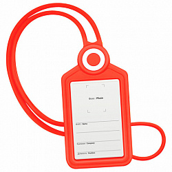 Бейдж вертикальный для пропуска и ID-карт, СИЛИКОНОВЫЙ, 85х54 мм, шнурок 42 см, красный, BRAUBERG, 238903