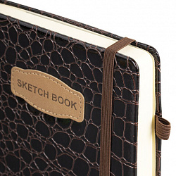 Скетчбук, слоновая кость 140 г/м2, 130х210 мм, 80 л., КОЖЗАМ, резинка, BRAUBERG ART CLASSIC, CROCO, коричневый, 116471
