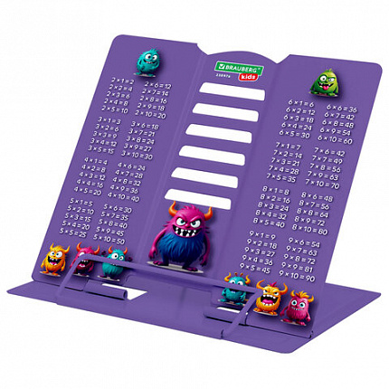 Подставка для книг и учебников BRAUBERG KIDS mini "Monsters" с таблицей умножения, регулируемый угол наклона, металлическая, 238976