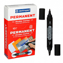 Маркер перманентный двусторонний CENTROPEN 1666, ЧЕРНЫЙ, круглый/скошенный, 1/1-4 мм, 616660112