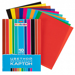 Картон цветной А4, МЕЛОВАННЫЙ, 10 листов, 10 цветов, в папке, HATBER, 195х280 мм, "Creative Set", 094760, 10Кц4_05809