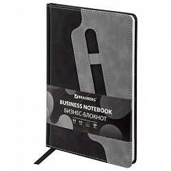 Блокнот А5 148x218 мм BRAUBERG "Assistant", под кожу, 80 листов, держатель, клетка, черный, 118630