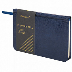 Еженедельник недатированный МАЛЫЙ ФОРМАТ 95х155 мм, А6, BRAUBERG "Iguana", под кожу, 64 л., синий, 114479