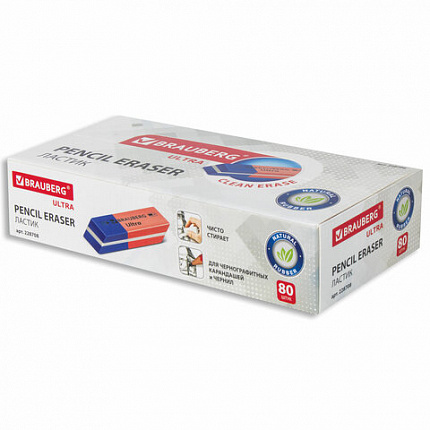 Ластик BRAUBERG "Ultra", 41х14х8 мм, красно-синий, натуральный каучук, 228708