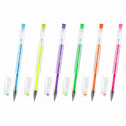 Ручки гелевые НЕОН BRAUBERG "EXTRA", НАБОР 6 ЦВЕТОВ, узел 0,7 мм, линия 0,5 мм, 143911