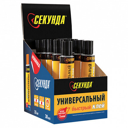 Клей универсальный СЕКУНДА "5 МИНУТ", 30 мл, в шоу-боксе, 403-197