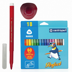 Фломастеры 18 ЦВЕТОВ CENTROPEN "Just Perfect", смываемые, устойчивы к высыханию, 2510/18KK, 725101801