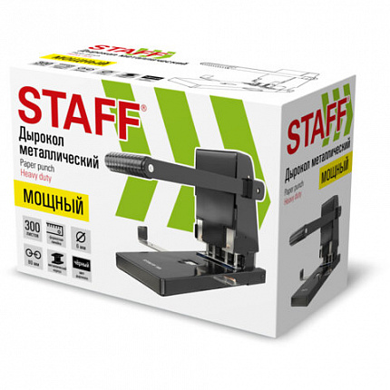 Дырокол металлический МОЩНЫЙ STAFF "Heavy duty ECO", до 300 листов, черный, 274242