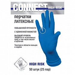 Перчатки латексные смотровые CONNECT HIGH RISK, 25 пар (50 шт.), размер M (средний), синие, CON-HR-02