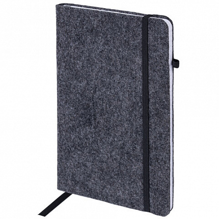 Блокнот А5 138x213мм BRAUBERG "Voylok" войлок, резинка, держатель, 80л клетка, черный, 117134