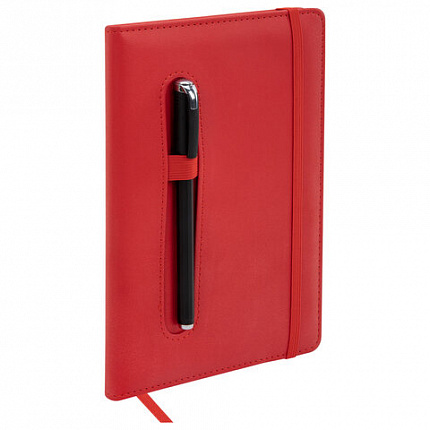 Блокнот А5 148x218 мм BRAUBERG "Optimal", под кожу, 80 листов, резинка, держатель для ручки, клетка, красный, 118635