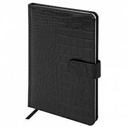 Еженедельник датированный 2026 А5 145х215 мм, BRAUBERG "Party", под кожу, черный, 117180