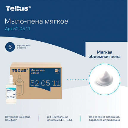 Картридж с жидким мылом-пеной одноразовый Tellus/TORK (Система S4) Advanced, мягкое, 1 л, 520511