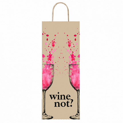 Крафт-пакет бумажный "Wine not?" 15х8х39 см, с кручеными ручками, плотность 80 г/м2, 115809