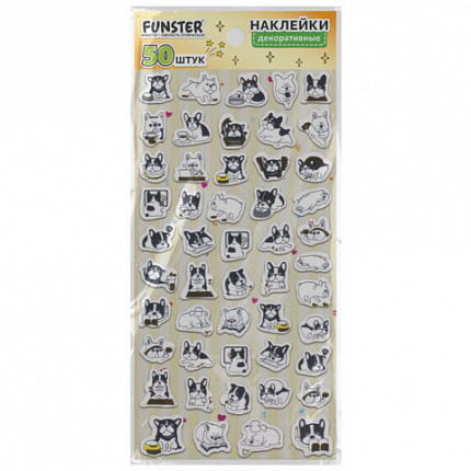 Наклейки декоративные "Забавные зверята", 17,5х9 см, ассорти 4 вида, FUNSTER (ФАНСТЕР), 666097