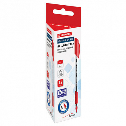 Ручка шариковая масляная BRAUBERG "Extra Glide GT", КРАСНАЯ, трехгранная, узел 0,7 мм, линия письма 0,35 мм, 142920
