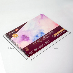 Альбом для акварели, бумага 300 г/м2, 270х390 мм, среднее зерно, 16 листов, гребень, BRAUBERG ART PREMIERE, 113213