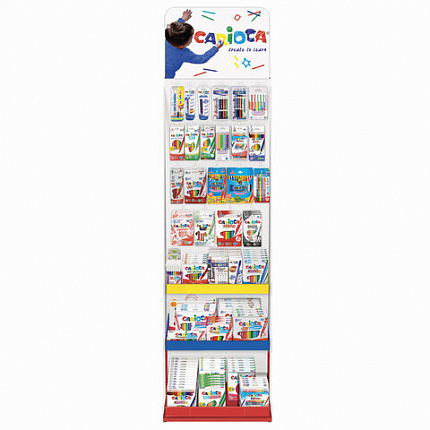 Стойка для размещения товара напольная усиленная CARIOCA, 200х60х40 см, 3 полки, 25 крючков, картон, 504865