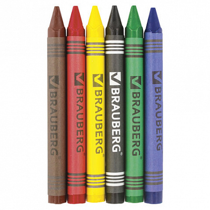 Восковые мелки BRAUBERG "АКАДЕМИЯ", НАБОР 6 цветов, 227282
