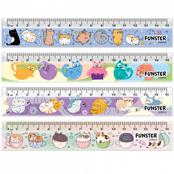 Линейки пластиковые 15 см FUNSTER, "КОТЫ", НАБОР 4 штуки, пенал, 210915
