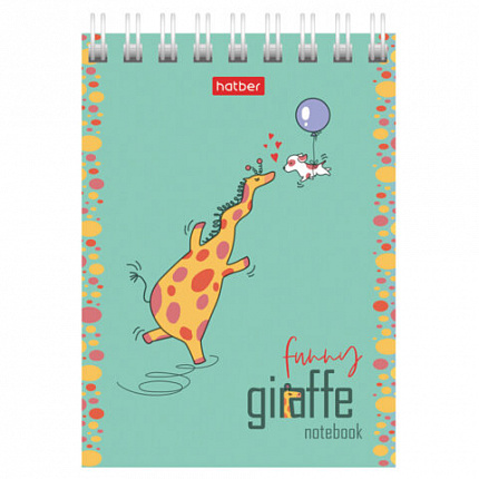 Блокнот МАЛЫЙ ФОРМАТ А7, 60 л., гребень, картон, клетка, HATBER, "Веселый жираф", 081165, 60Б7В1гр
