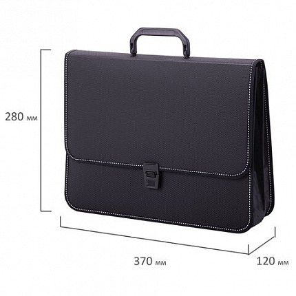 Папка-портфель пластиковая BRAUBERG "КОНСУЛ" А4 (370х280х120 мм), 2 отделения, фактура "бисер", черная, 223079